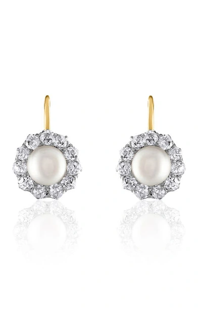 Shop Mindi Mond Freshwater Pearl & Diamond Drop Earrings In Yellow Gold/ Diamond/ Pearl