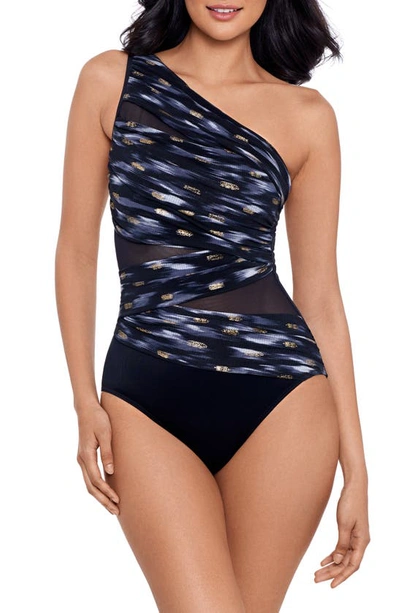 Shop Miraclesuit Bronze Reign Jena One-shoulder One-piece Swimsuit In Black Multi