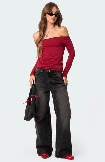 Edikted Baldwin Off The Shoulder Top In Burgundy