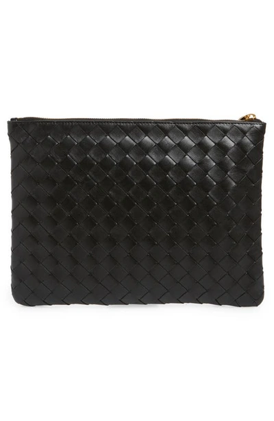 Bottega Veneta Nappa Leather Pouch With Detachable Wrist Handle In Black-gold