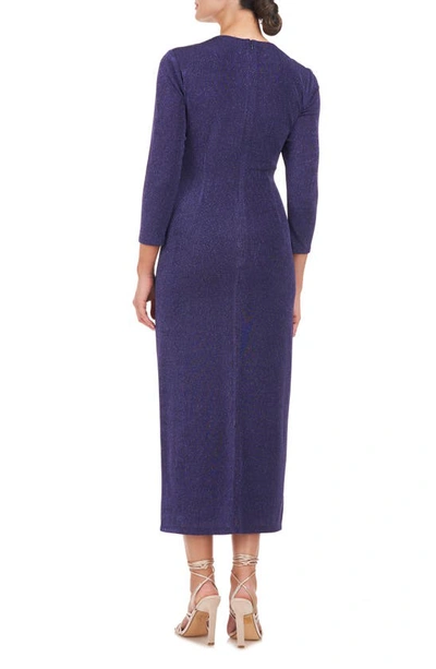 Shop Js Collections Violeta Metallic Gathered Cocktail Midi Dress In Navy