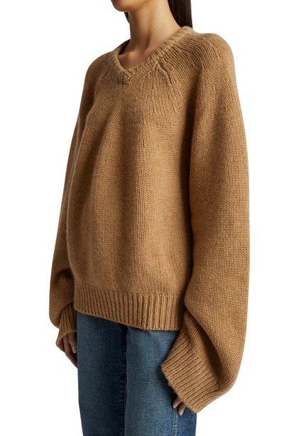 Shop Khaite Nalani Cashmere V-neck Sweater In Camel
