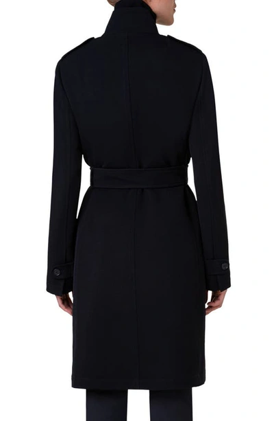 Akris Punto Wool Tricotine Trench Coat In Black 009