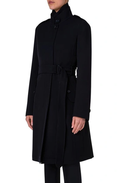 Akris Punto Wool Tricotine Trench Coat In Black 009