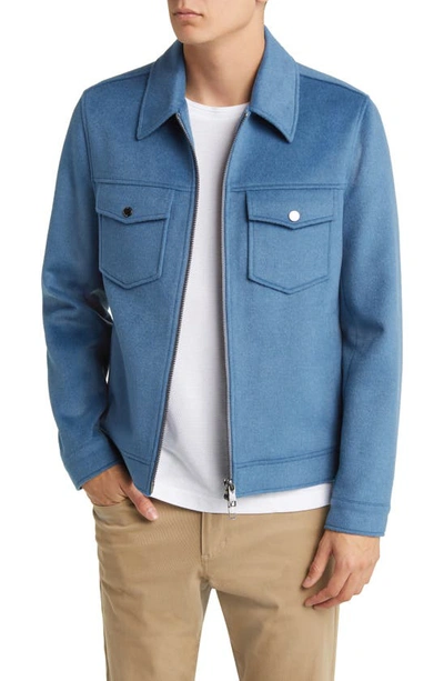 Shop Ted Baker Somerss Wool Blend Trucker Jacket In Mid Blue