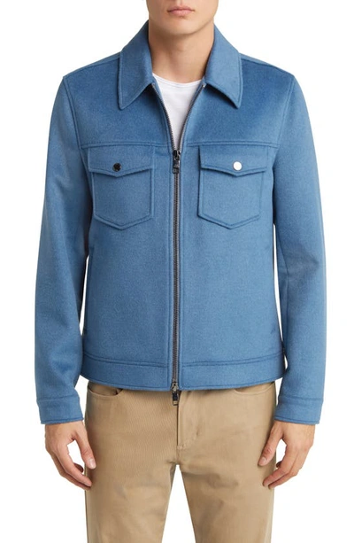 Shop Ted Baker Somerss Wool Blend Trucker Jacket In Mid Blue