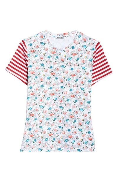 Shop Molly Goddard Floral Stripe Fitted Cotton Jersey T-shirt In White Floral Red Cream