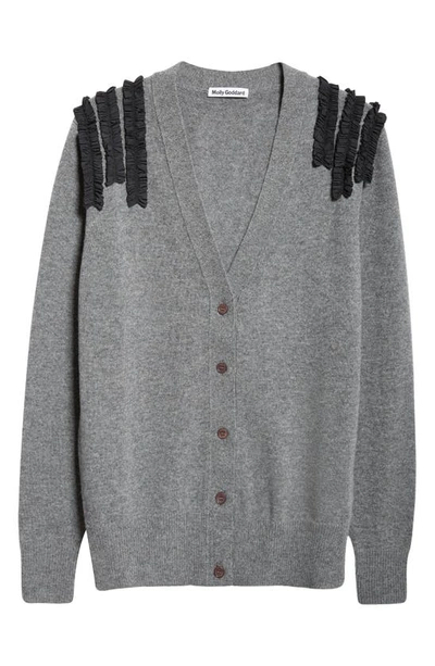 Shop Molly Goddard Taffeta Trim Wool & Cashmere V-neck Cardigan In Grey