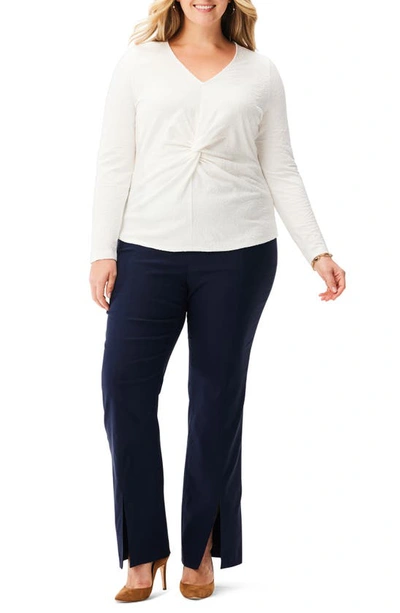 Nic + Zoe Textured Twist Front Knit Top In Cream