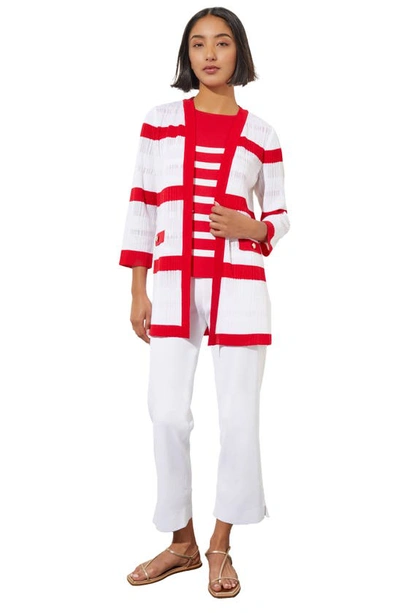Shop Ming Wang Rib Stripe Sheer Jacket In White/ Poppy Red