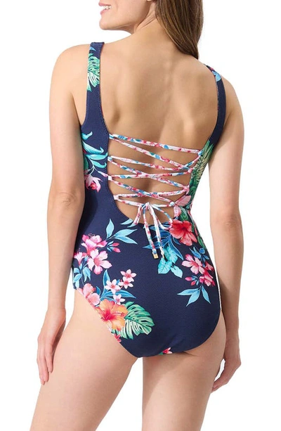 Shop Tommy Bahama Island Cays Flora Reversible One-piece Swimsuit In Mare Navy