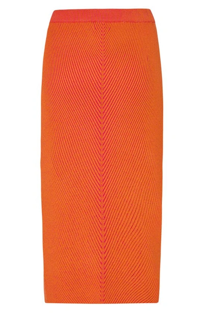 Shop Milly Rib Midi Sweater Skirt In Pink/ Coral