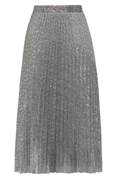 Shop Milly Rayla Sequin Pleated Midi Skirt In Silver
