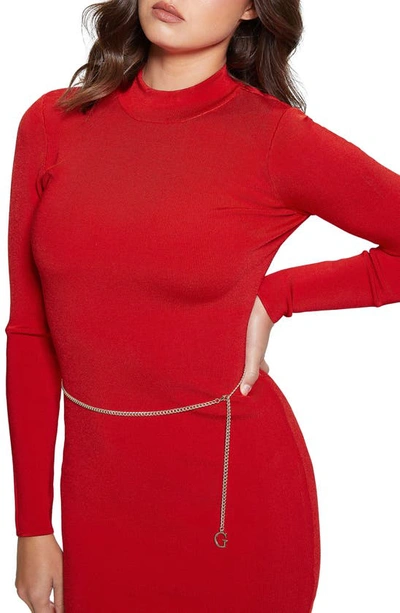 Shop Guess Mariah Back Cutout Long Sleeve Belted Minidress In Red