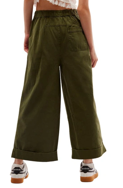 Shop Free People After Love Roll Cuff Wide Leg Pants In Moss Song