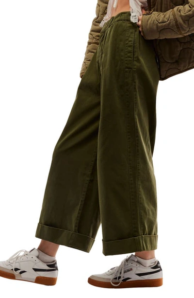 Shop Free People After Love Roll Cuff Wide Leg Pants In Moss Song