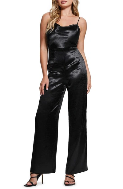 Shop Guess Jennie Chain Detail Satin Jumpsuit In Black