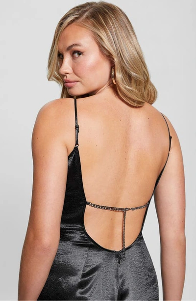 Shop Guess Jennie Chain Detail Satin Jumpsuit In Black