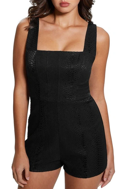 Shop Guess Gemi Embossed Faux Leather Romper In Black