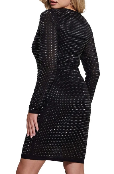 Guess Emilie Rhinestone Long Sleeve Minidress In Black Cave Multi