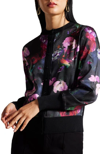 Shop Ted Baker Abbalee Floral Cardigan In Black