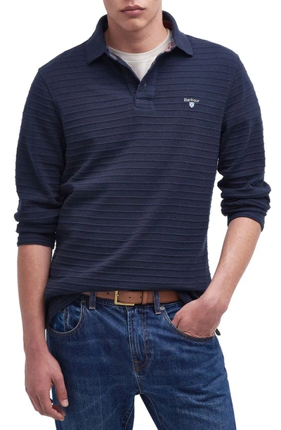 Shop Barbour Cramlington Ribbed Long Sleeve Polo In Navy