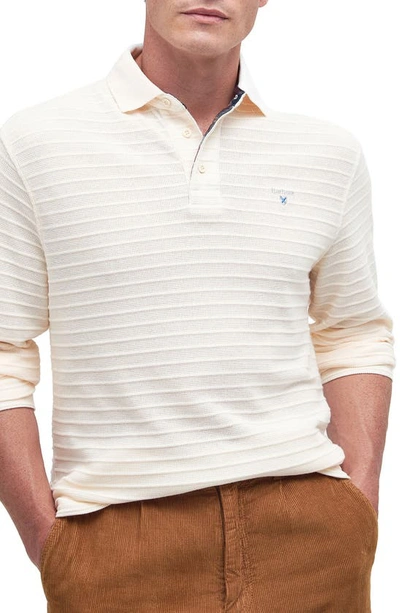 Shop Barbour Cramlington Ribbed Long Sleeve Polo In Antique White