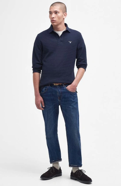 Shop Barbour Cramlington Ribbed Long Sleeve Polo In Navy