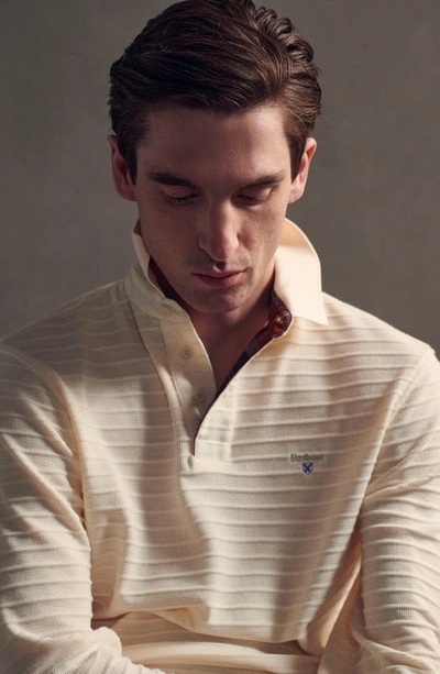 Shop Barbour Cramlington Ribbed Long Sleeve Polo In Antique White