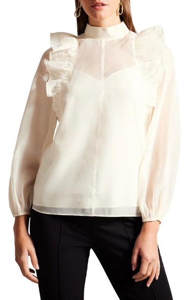 Shop Ted Baker Aubreei Ruffle Shoulder Top In Ivory