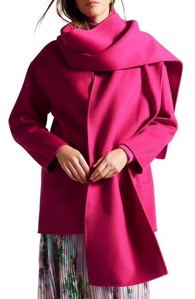 Shop Ted Baker Skylorr Wool Blend Coat With Scarf Detail In Bright Pink