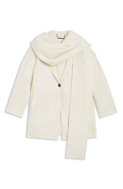 Shop Ted Baker Skylorr Wool Blend Coat With Scarf Detail In Ivory