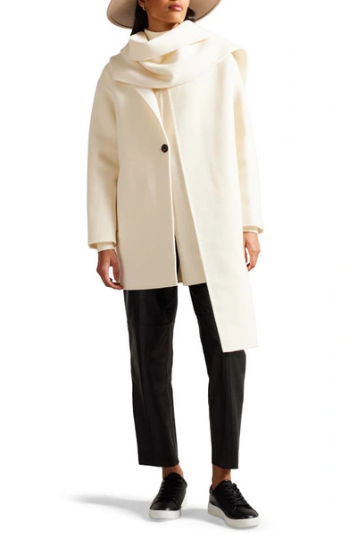 Shop Ted Baker Skylorr Wool Blend Coat With Scarf Detail In Ivory