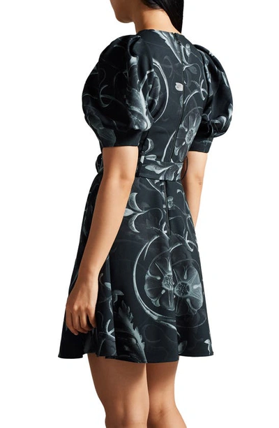 Shop Ted Baker Saaraih Floral Print Puff Sleeve Dress In Black