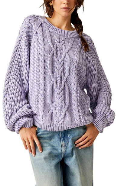 Shop Free People Frankie Cable Cotton Sweater In Heavenly Lavender