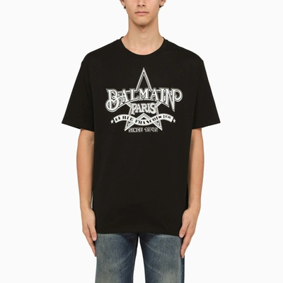 Shop Balmain Black Crew Neck T Shirt With Logo