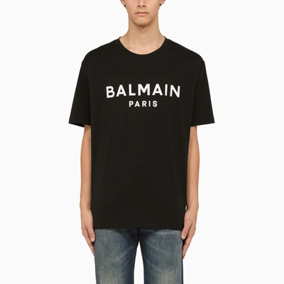 Shop Balmain Black Crew Neck T Shirt With Logo