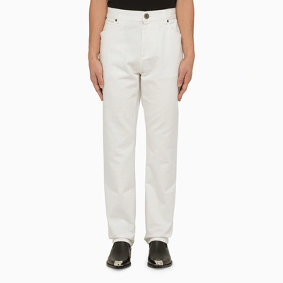 Shop Balmain Regular White Cotton Trousers