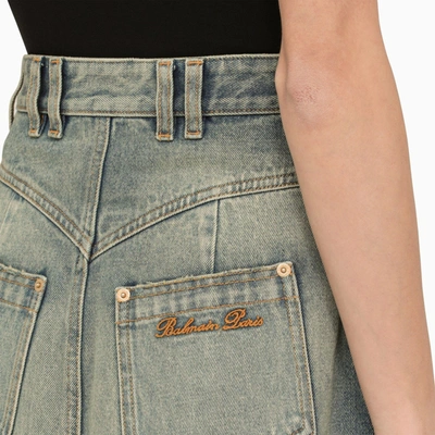 Shop Balmain Washed Out Denim Miniskirt