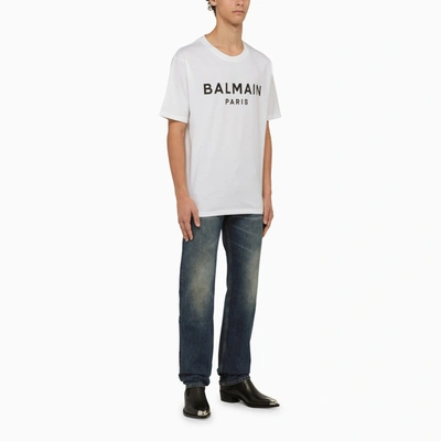 Shop Balmain White Crew Neck T Shirt With Logo