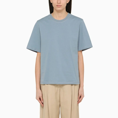 Shop By Malene Birger Large Round Neck Blue T Shirt In Organic Cotton