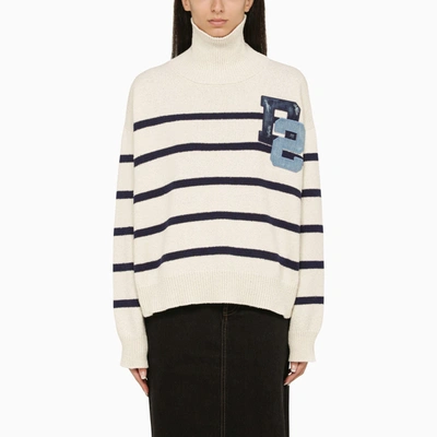 Shop Dsquared2 Blue/white Striped Turtleneck Sweater With Logo