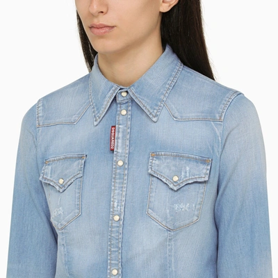 Shop Dsquared2 Light Blue Cropped Denim Shirt