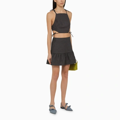 Shop Ganni Grey Pinstripe Mini Skirt With Ruffles