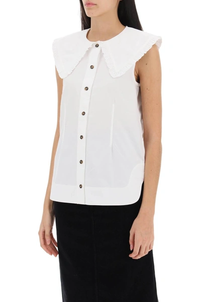 Shop Ganni Sleeveless Shirt With Maxi Collar