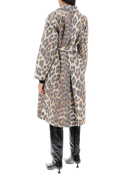 Shop Ganni Trench Coat In Leopard Faille