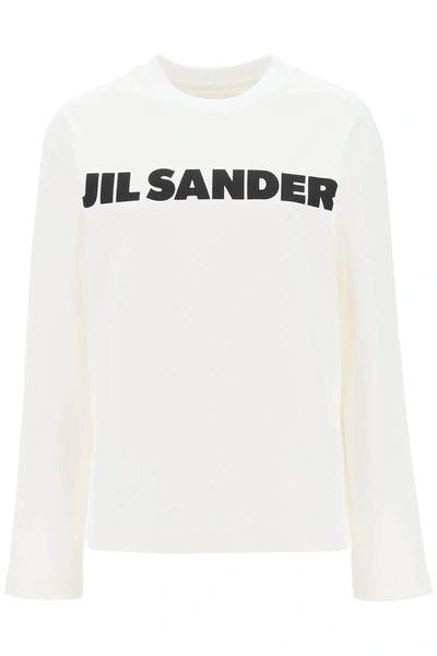 Shop Jil Sander Logo Print Long Sleeved T Shirt