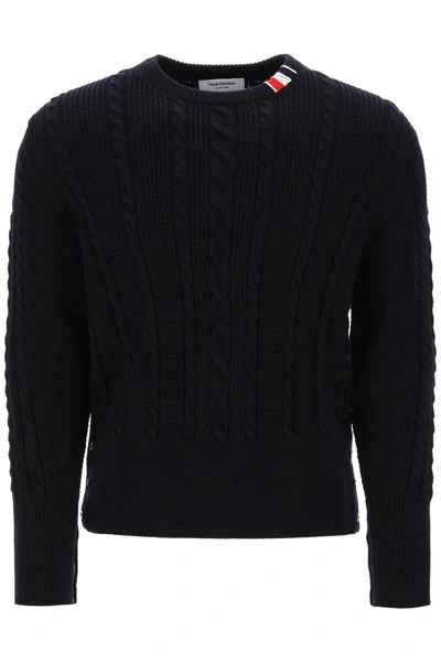 Shop Thom Browne Cable Wool Sweater With Rwb Detail