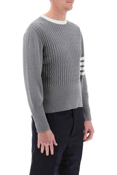 Shop Thom Browne Placed Baby Cable 4 Bar Cotton Sweater