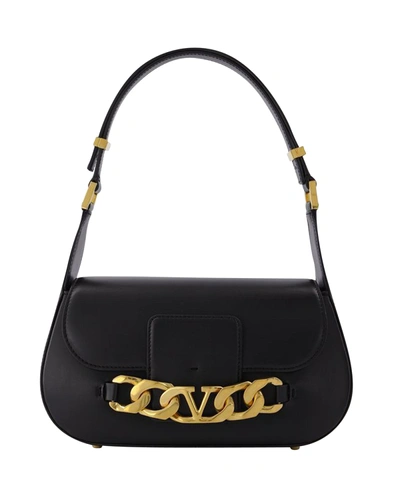 Shop Valentino Small Shoulder Bag Vlogo Chain Vit. Dauphine/a. Brass Morsetto In Black